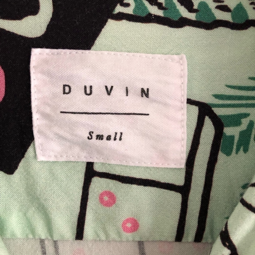 Duvin Design Shirt Short Sleeve Miami Flamingo Tropical Print Mint Green Small - Picture 3 of 9